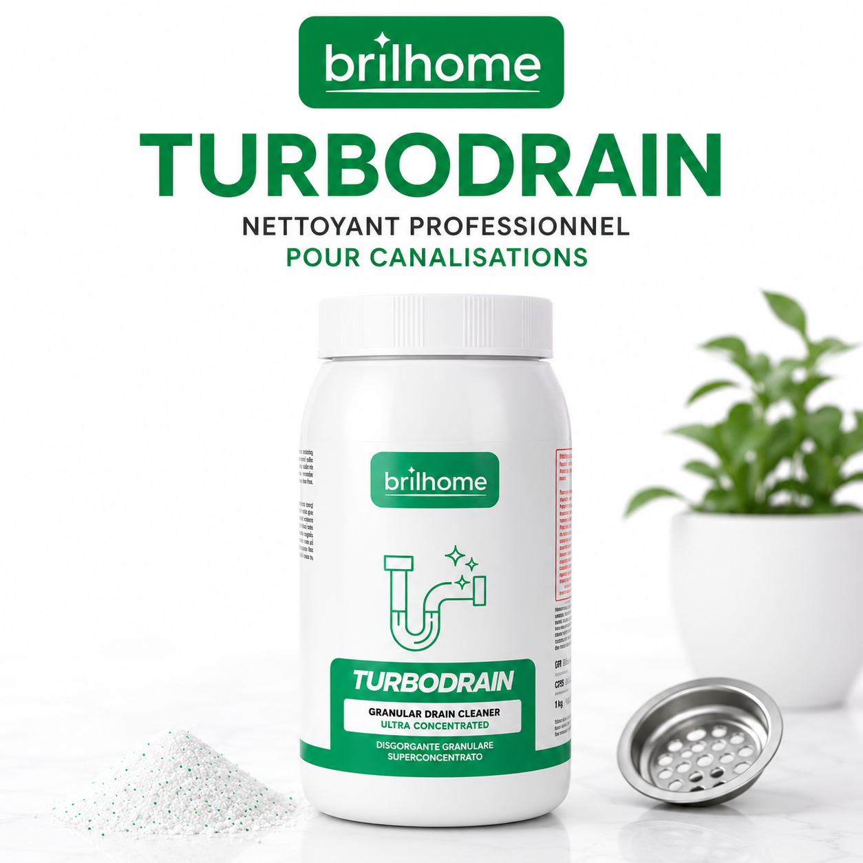 Turbodrain BrilHome - Deboucheur Granules Super Concentre pour Canalisations